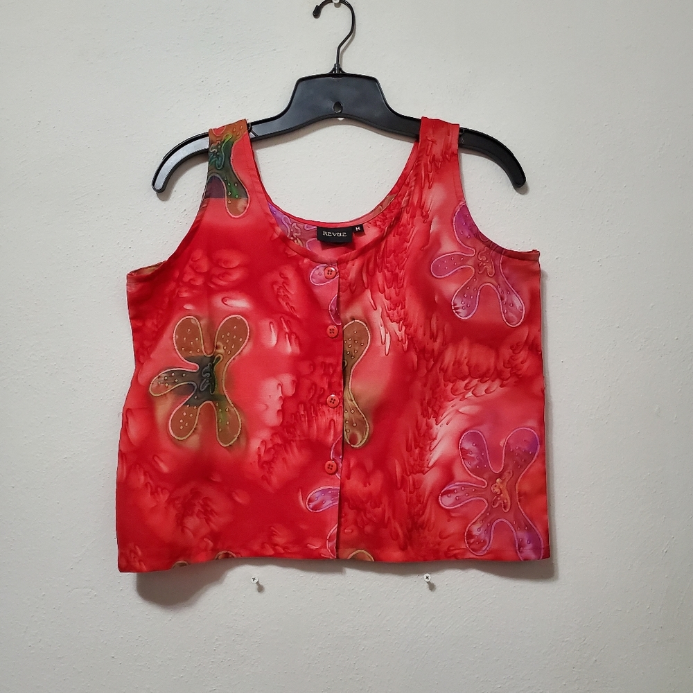 Revue Hot Pink Floral Button Up Crop Top